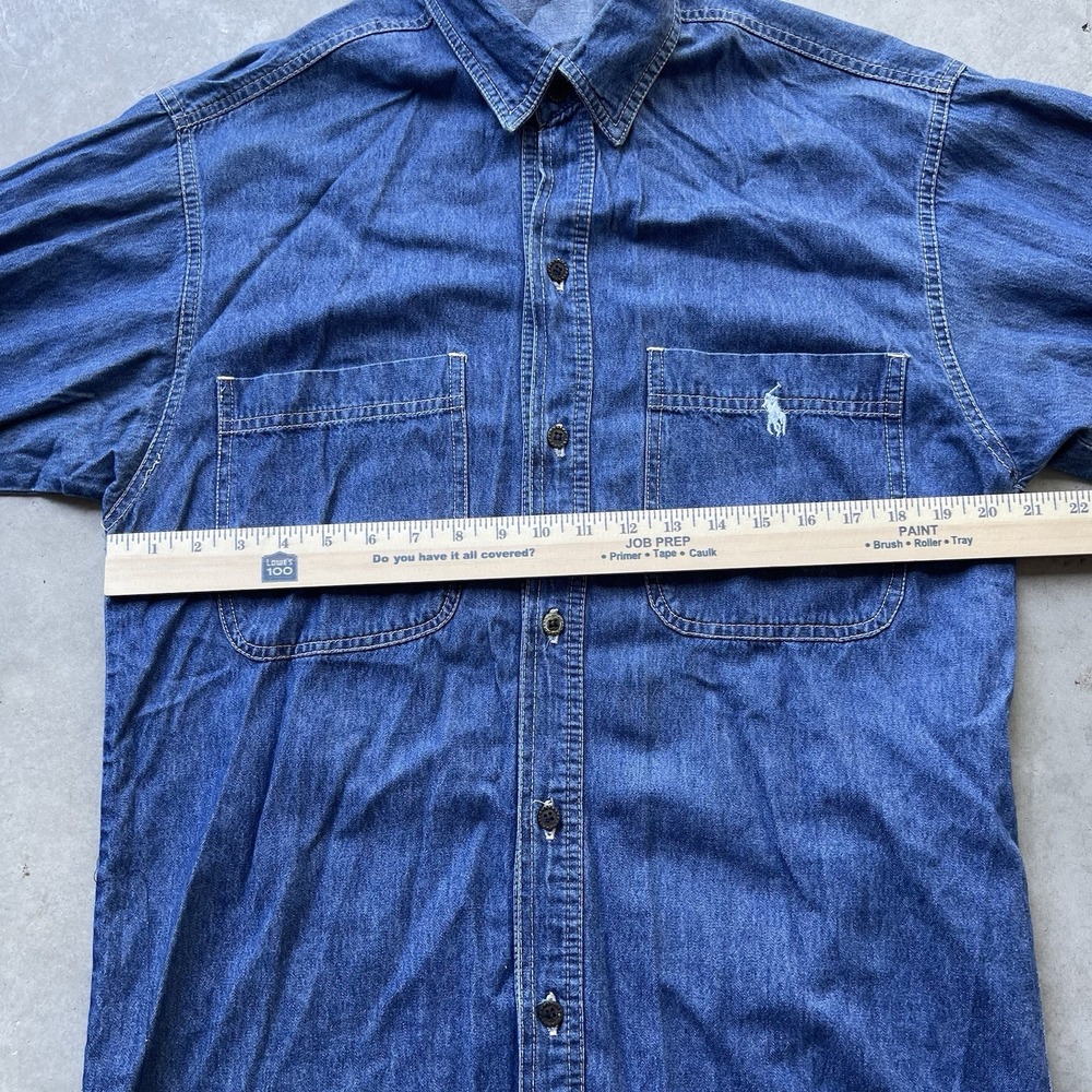 Polo Ralph Lauren Shirt Blue 80s Vintage Denim Button Down Large Made In USA - Picture 4 of 7